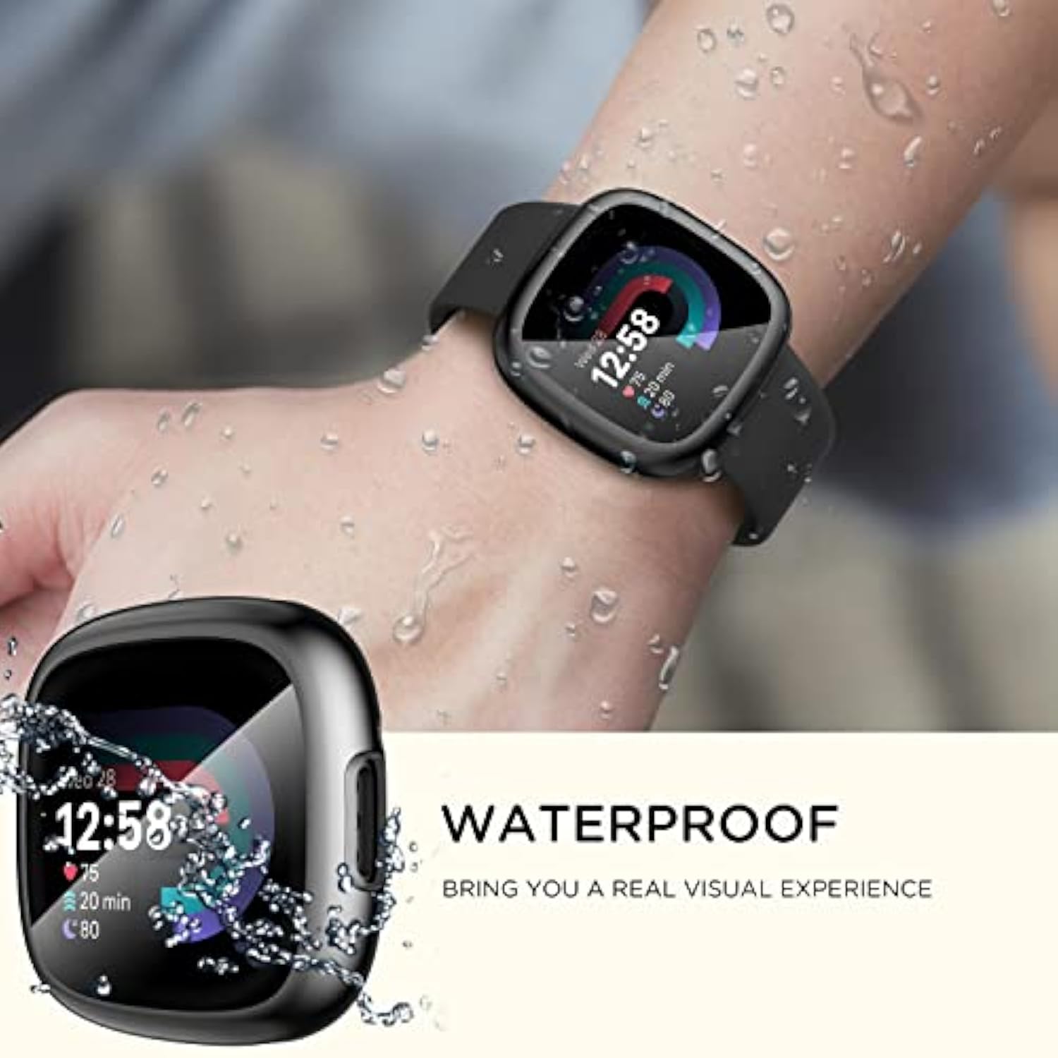 [4Pack] For Fitbit Sense 2 /Versa 4 Screen Protector Case, Full Around Electroplate Soft Tpu Bumper Around Protective Case Cover For Fitbit Sense 2/Versa 4 Smartwatch(Black+Black+Black+Black)