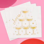 Gold Foil Cheers Napkins | 3-Ply, 50 Pcs | Bachelorette Party Champagne Coupe Decorations, Birthday Party Decor, Nye Cocktail Supplies, Celebratory Tableware