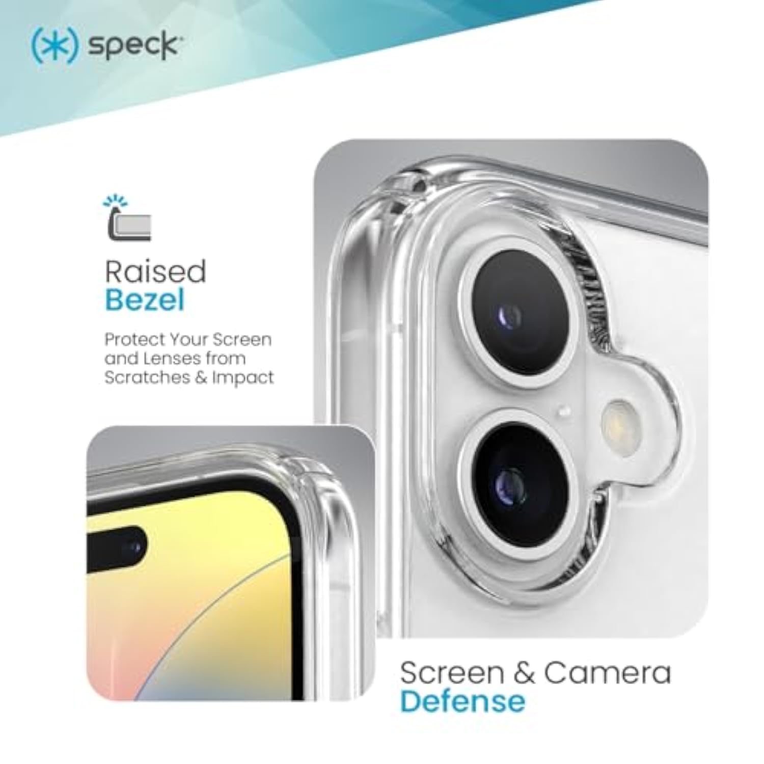 Speck Clear iPhone 16 - Slim Phone Case - GemShell - Crystal Clear