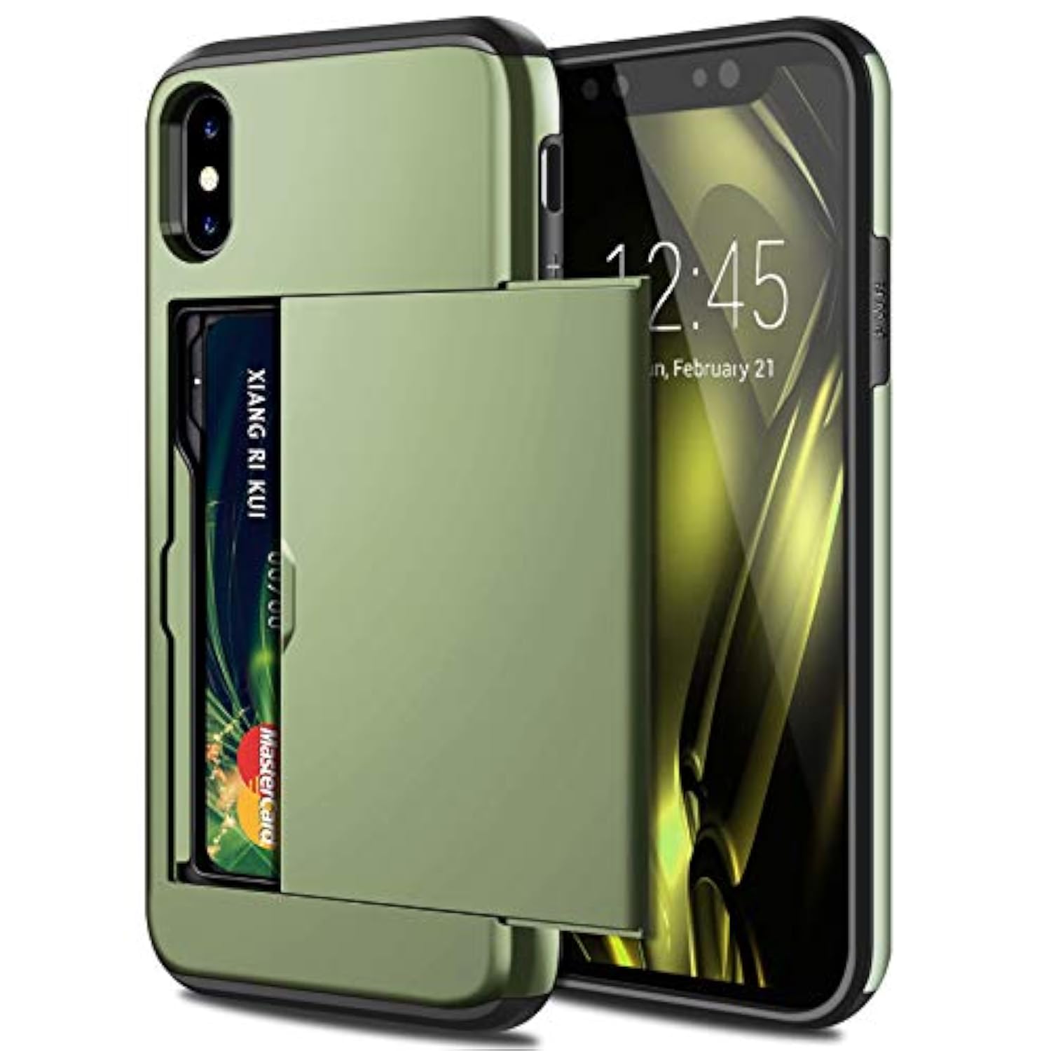 For Iphone X/Xs Case Wallet Card Holder For Iphone 10 Case Wallet Card Holder Heavy Duty Shockproof Bumper Phone Case Cover For Iphone X Xs 10 5.8 Inch Olive