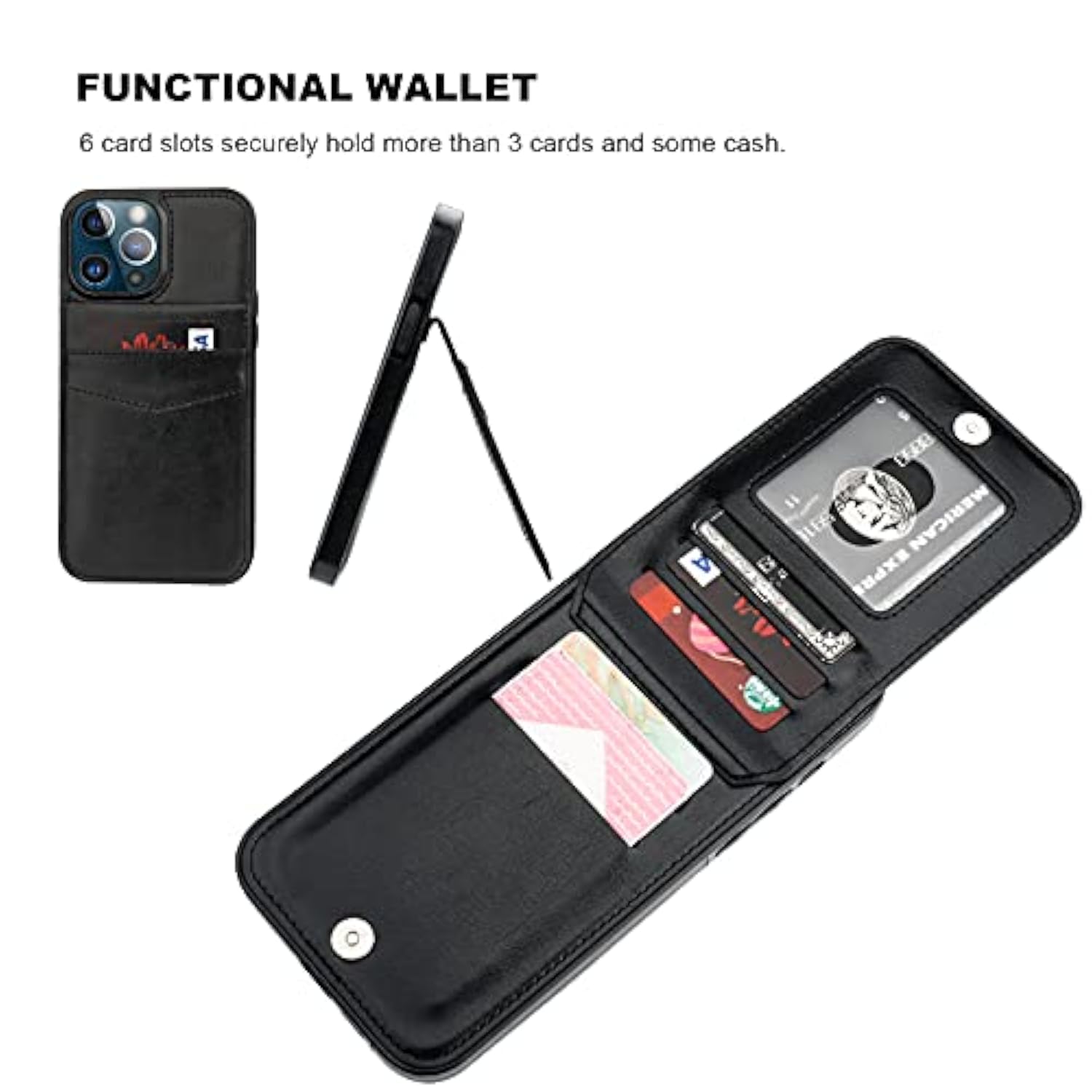Compatible With Iphone 13 Pro Max Case Wallet With Credit Card Holder, Premium Leather Magnetic Clasp Kickstand Heavy Duty Protective Cover For Iphone 13 Pro Max 6.7 Inch(Black)
