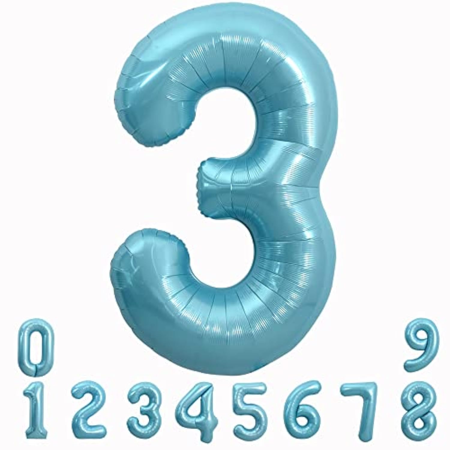 40in Light Blue Number 3 Foil Balloon Pastel Birthday Party Decor