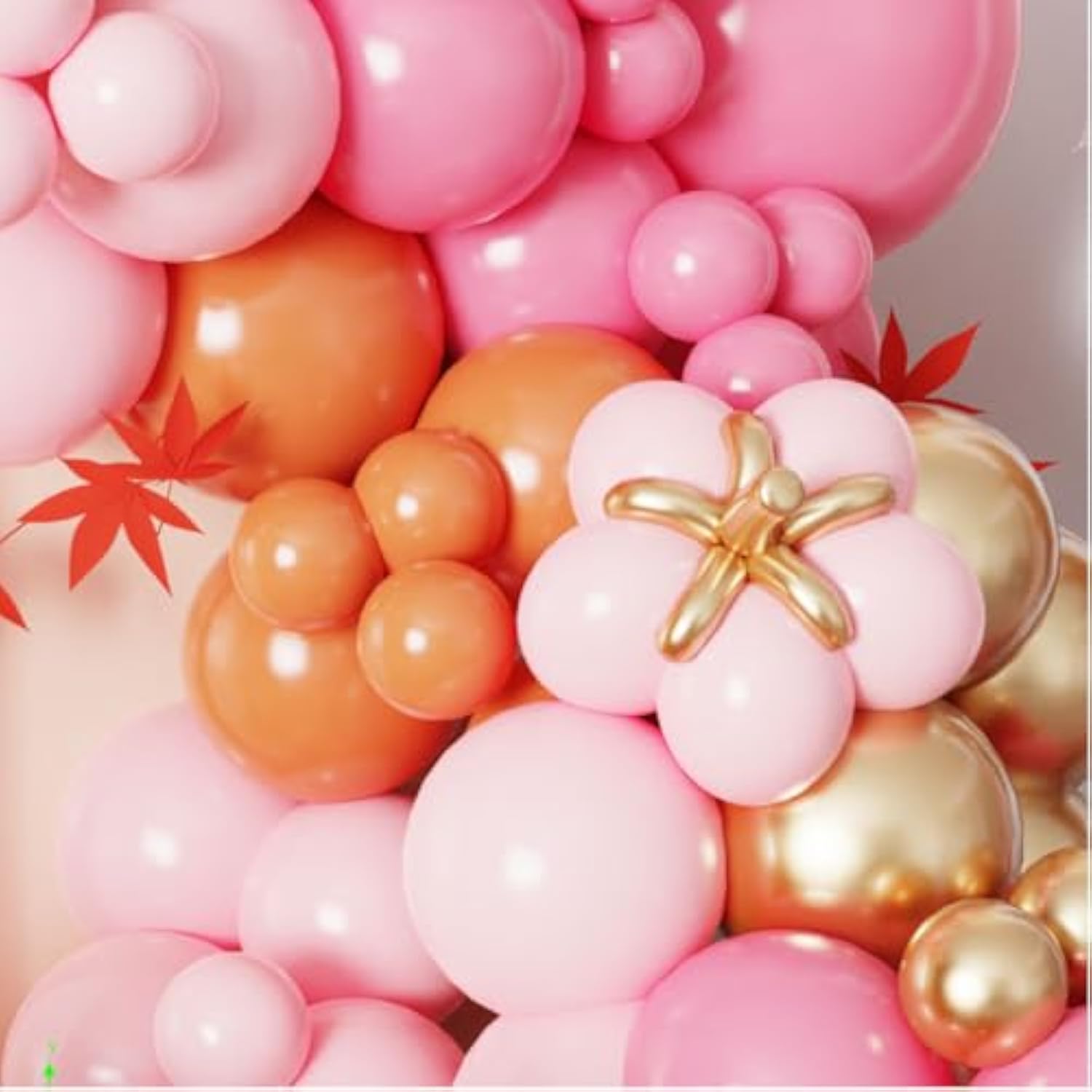 142PCS Fall Balloon Arch Kit with Orange Pink Gold Balloons for Baby Shower Party