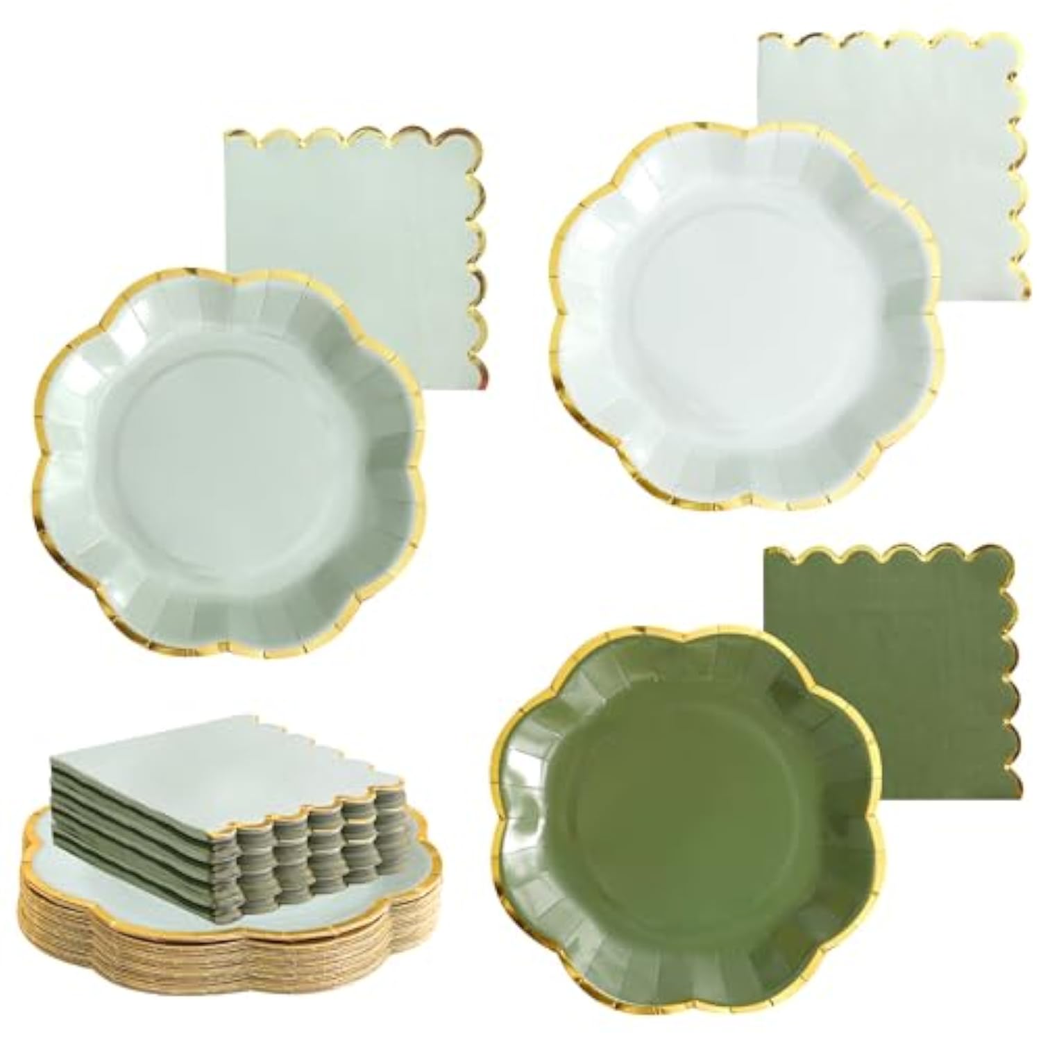 Sage Green Paper Plates & Napkins - 24 Pk for Garden, Tea, Baby Shower, Wedding