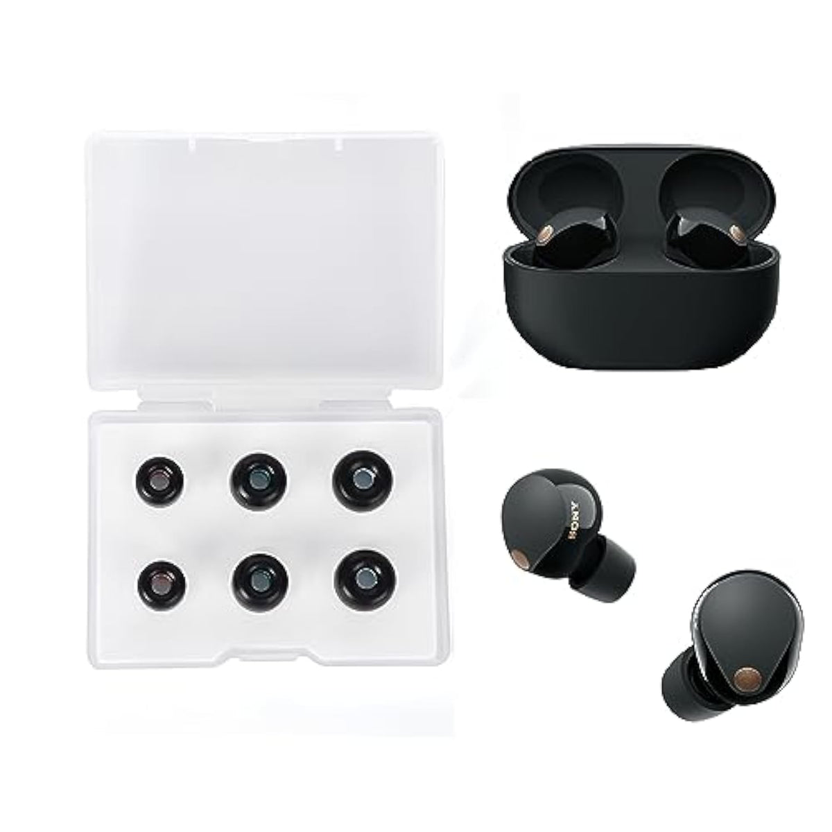 3 Pairs Memory Foam Ear Tips For Sony Wf-1000Xm5 / Wf-1000Xm4 / Wf-1000Xm3, Super Comfort & Anti-Slip Replacement Ear Tip For Tws Earbuds | No Rubber Pain | With Storage Box, Black | S M L