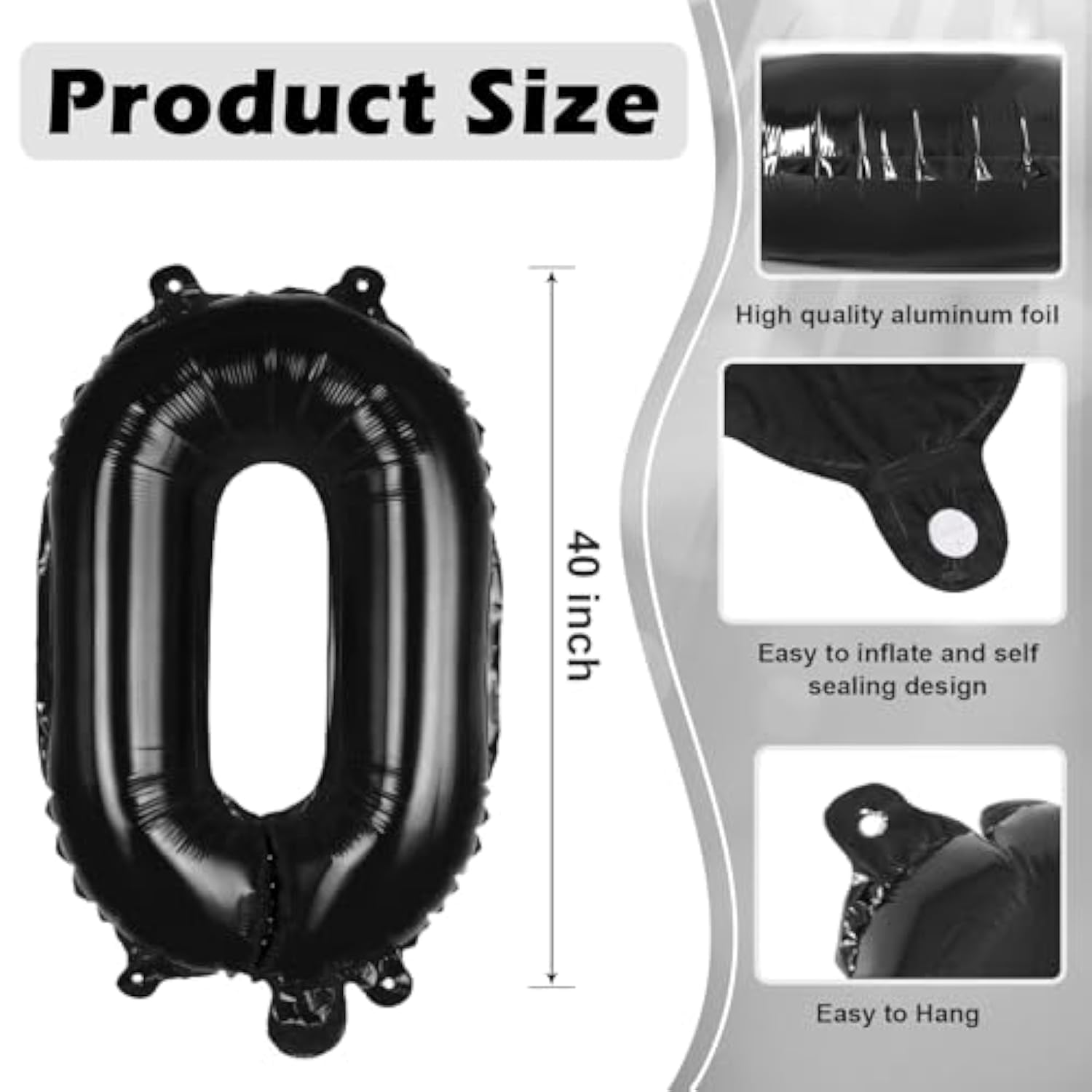 Black Letter O Balloons, 40 Inch Large Foil Letter Balloons, Custom Phrase Balloon For Birthday Party Wedding Anniversary Decoration (Black O)