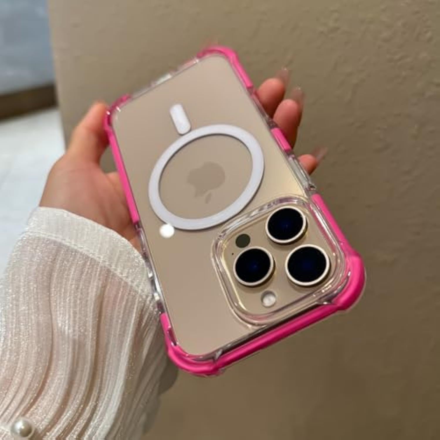 For Iphone 16 Pro Max Phone Case 6.9 Inch, Drop Protection Puffer Design, Compatible With Magsafe, Shockproof Soft Tpu & Hard Pc Pink