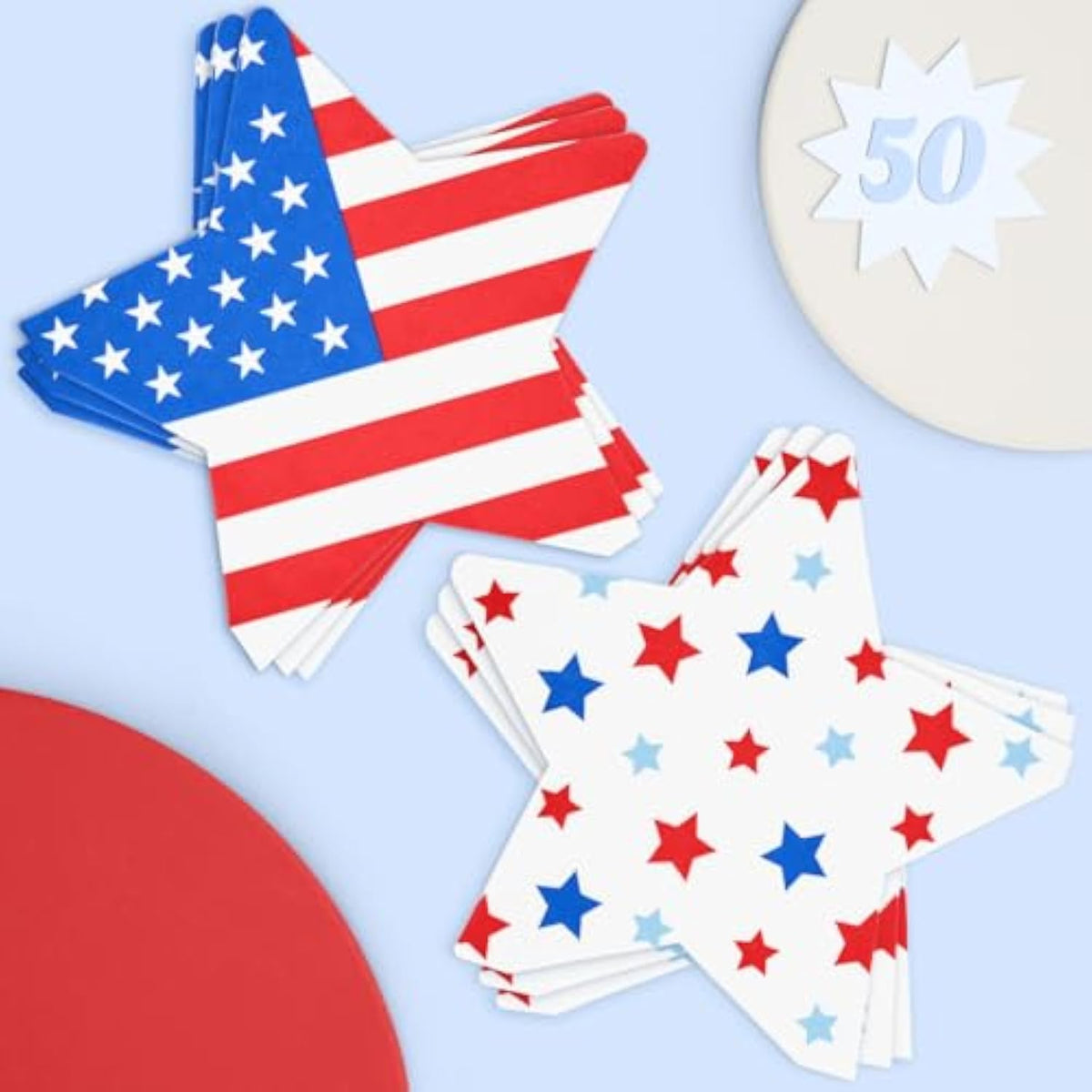 Fourth Of July Star Napkins - 3-Ply, 50 Pcs | Usa Party Favors, American Flag Party Supplies, 4Th Of July Decorations, Stars And Stripes Decor, Red White And Blue Merica Decor, Olympic Theme