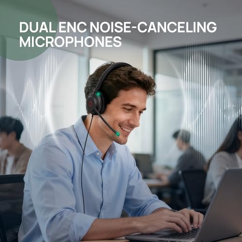 UH35 USB-C/A Headset with Noise Cancelling Microphone, Wired Headphones for Computer PC, Mute Button, Compatible with Zoom, Google and Other Leading