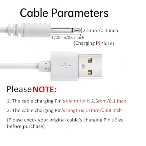 2.7Ft Wand Charger Replacement, 2.5mm USB to DC Fast Charging Cable Massager Charger Cord, 2 Pack