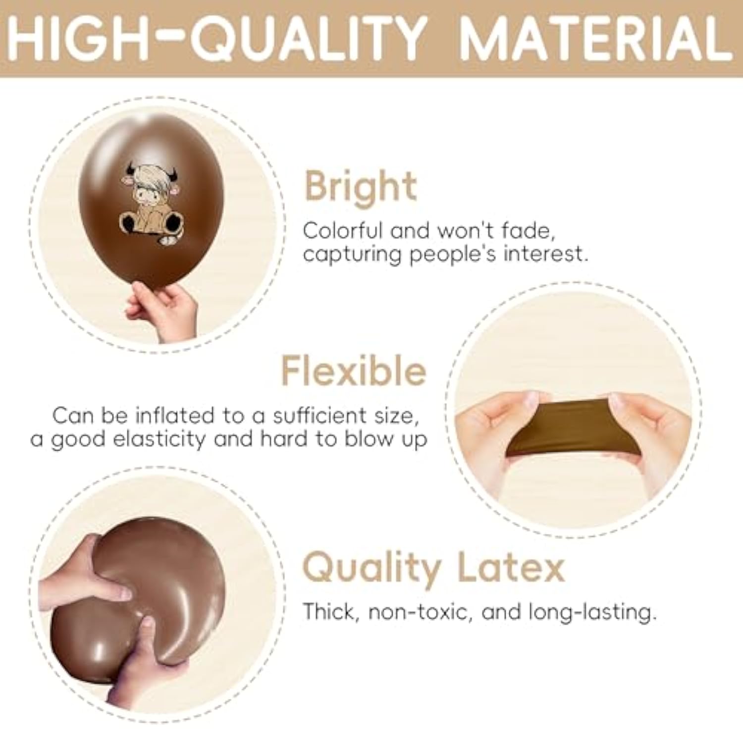 50Pcs Highland Cow Party Balloons Supplies, Brown Highland Cow Printed Party Decorations Latex Balloons For Kid'S Birthday, Baby Showers, And Farm Animal Parties