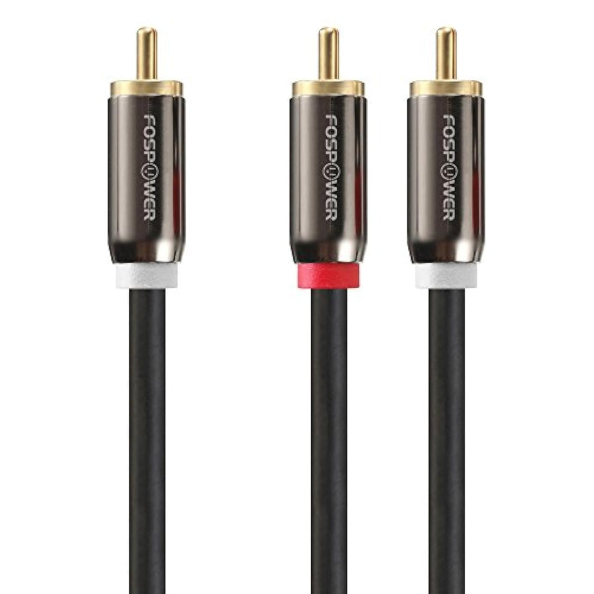 FosPower RCA Y-Adapter (6 Feet), 1 RCA Male to 2 RCA Male Y Splitter Digital Stereo Audio Cable for Subwoofer, Home Theater, Hi-Fi - Dual Shielded | 24K Gold Plated