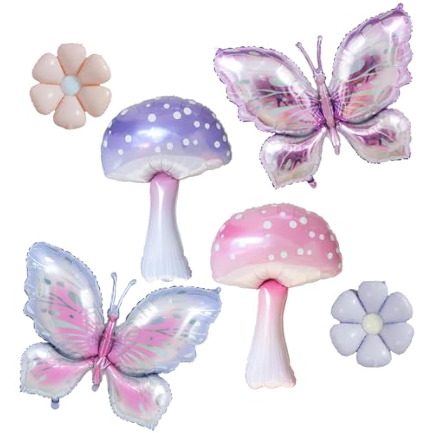 6Pcs Pink Purple Mushroom Balloons Butterfly Balloon For Fairy Birthday Party Decoration Enchanted Wonderland Birthday Party Fantasy Fairy Garden Party Alice Parties Decorations