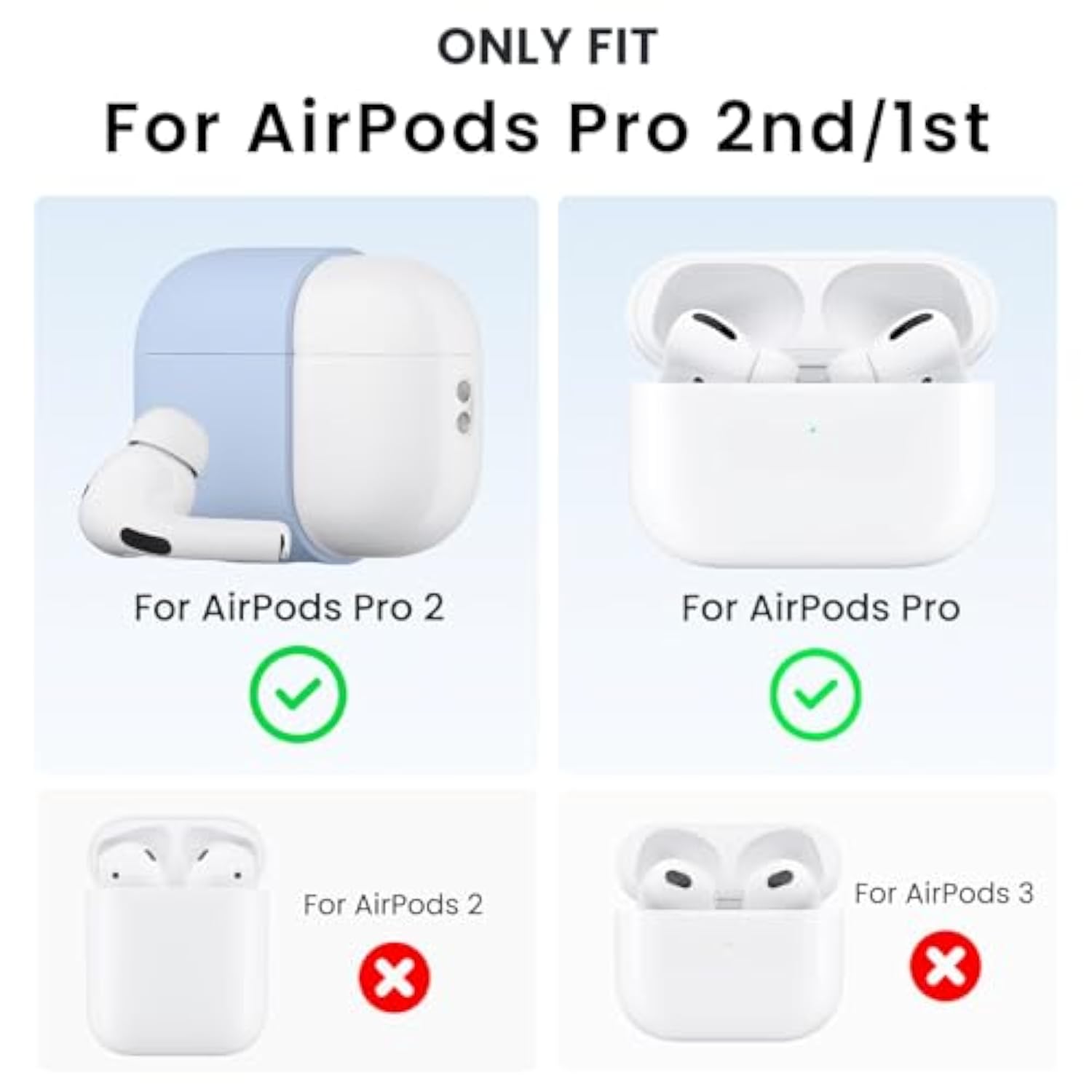 For Airpods Pro 2 Case, Compatible With Airpods Pro 1St/2Nd Generation, Soft Silicone Cover With Cleaner Kit, Eartips Protector & Keychain-Baby Blue