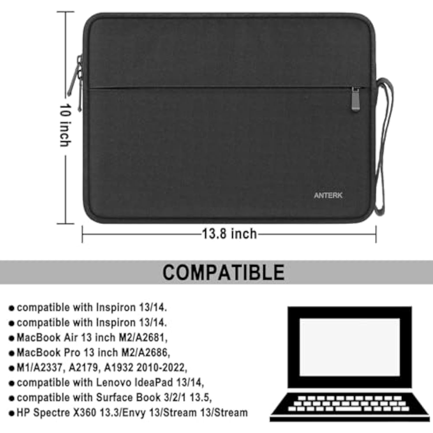 Laptop Case 13.3 Inch, Shockproof Protective Traveling Carrying Computer Sleeve Compatible With Macbook Air 13.3 Inch/Macbook Pro 14 Inch, Compatible For Hp, Dell, Laptop Bag With Pocket, Black