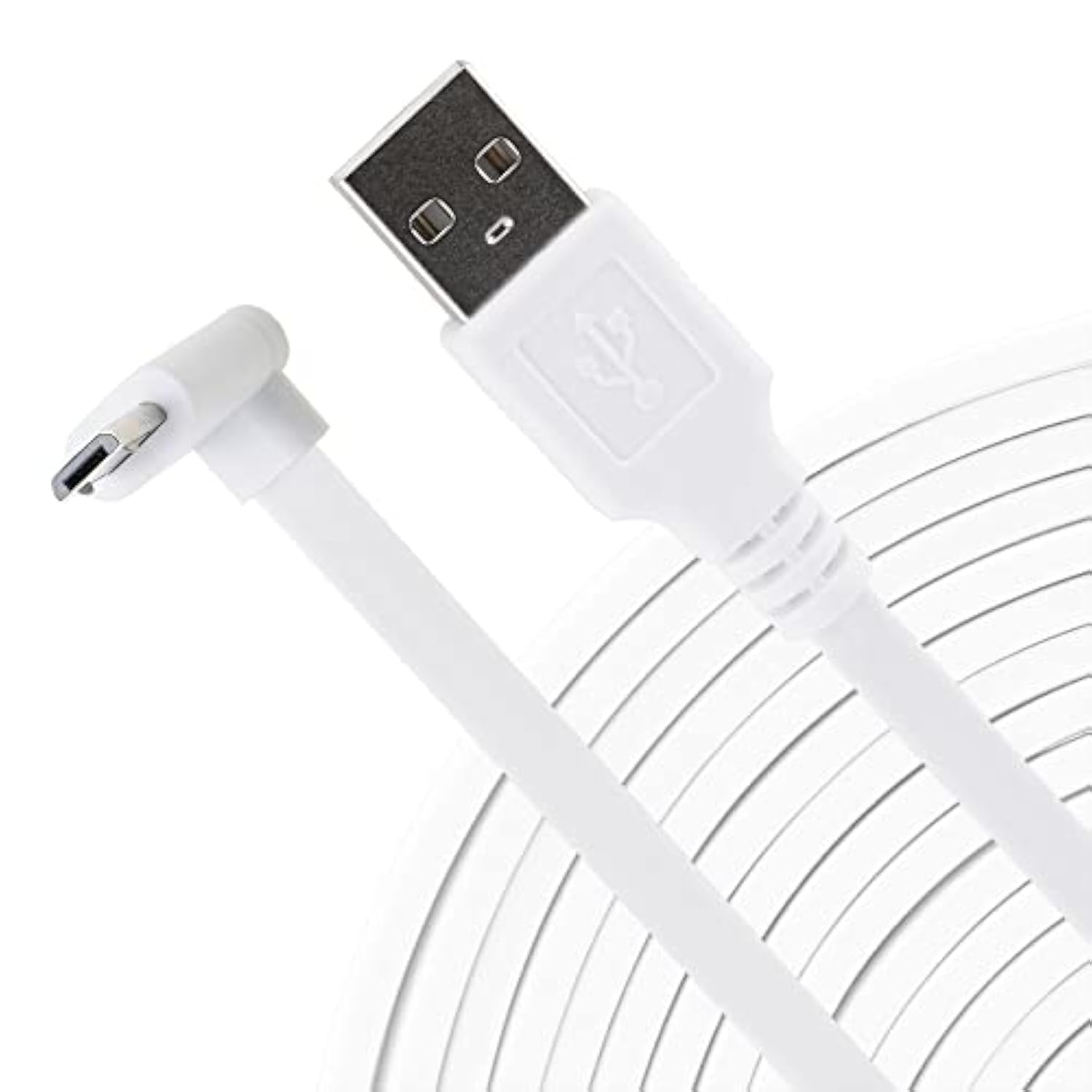 For Wyze Cam Pan V3 Power Cord 90 Degree L-Shape Connector Micro Usb Right Angle Extension Charging Cable, 10Ft Long White Extender