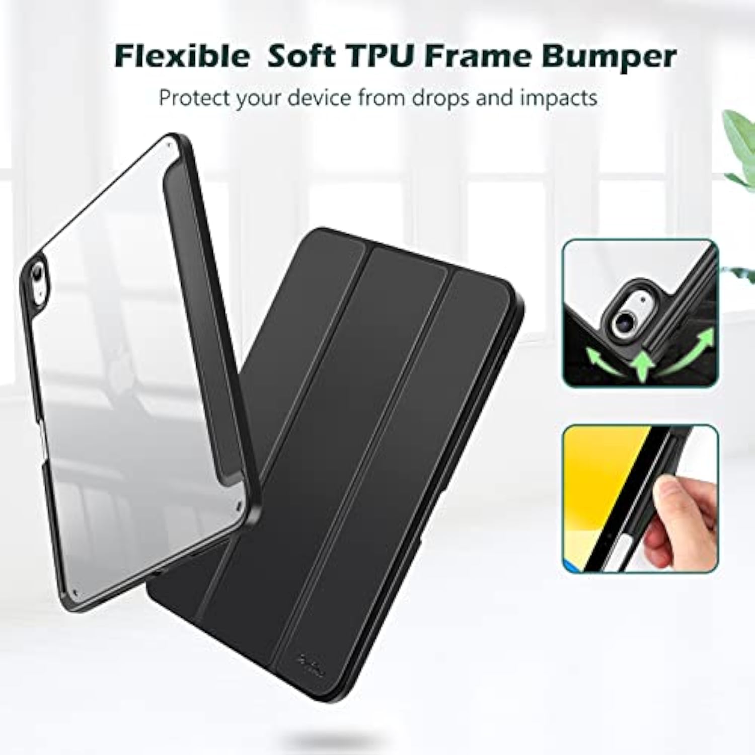 Procase For (A16) 11Th Generation 11 Inch 2025/10Th Generation 10.9 Inch 2022 Case With Pencil Holder, Hybrid 11 10 Case With Clear Back, Supports Auto Wake/Sleep -Black