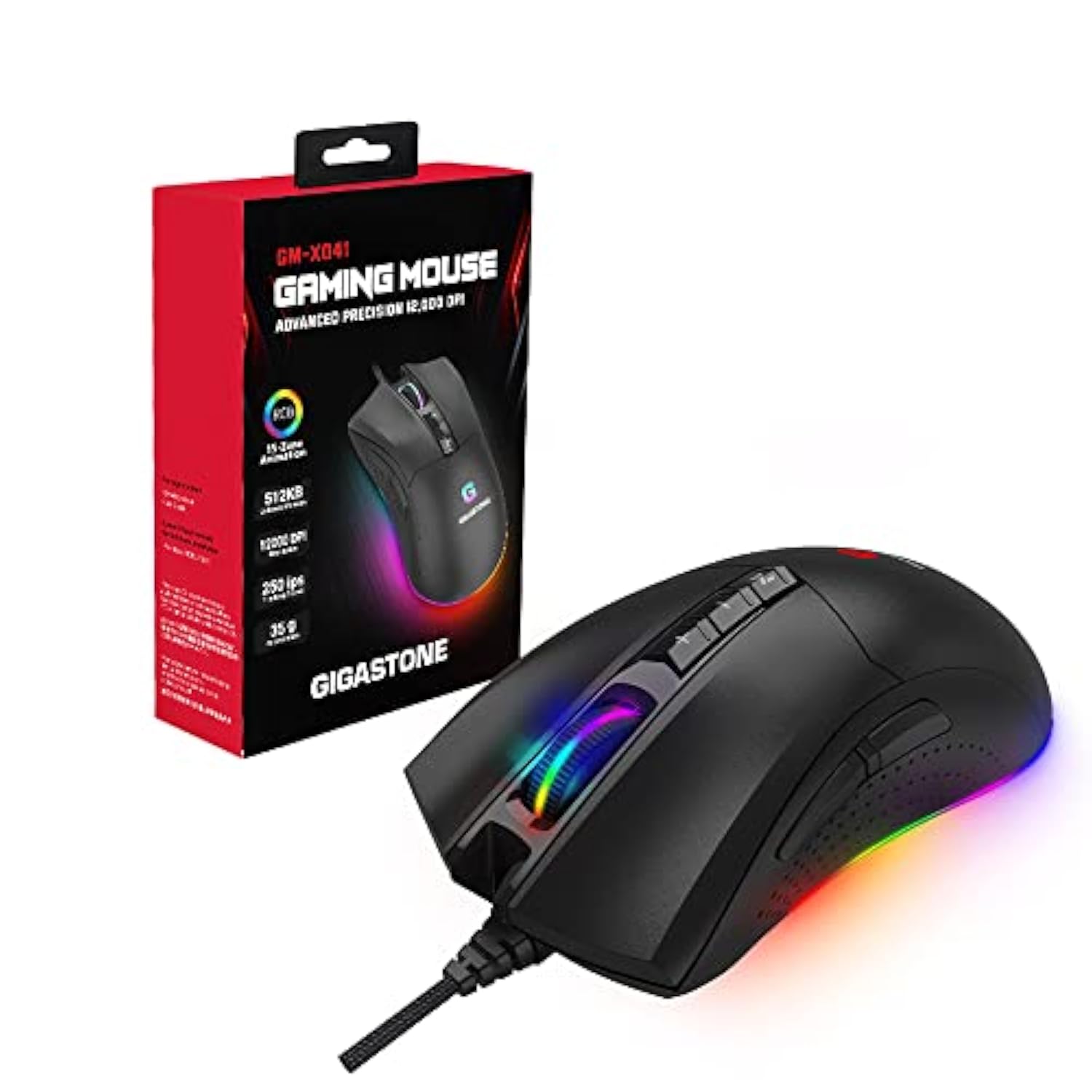 Gaming Mouse With 12,000 Dpi Adjustable, Rgb Backlight, Optical Sensor, 8 Programmable Buttons, Rgb Gaming Mouse With 512Kb Onboard Memory, Wired Gaming Mouse For Windows 7 And Up