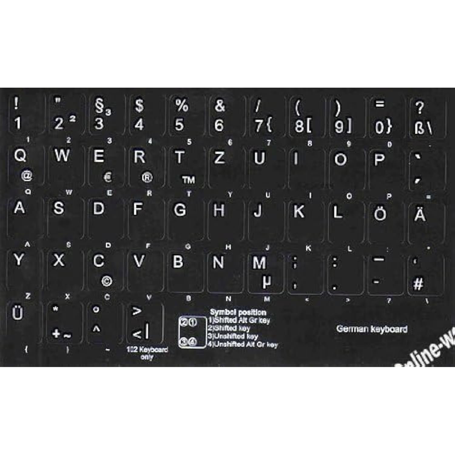 Online-Welcome German Non Transparent Keyboard Stickers Black Background