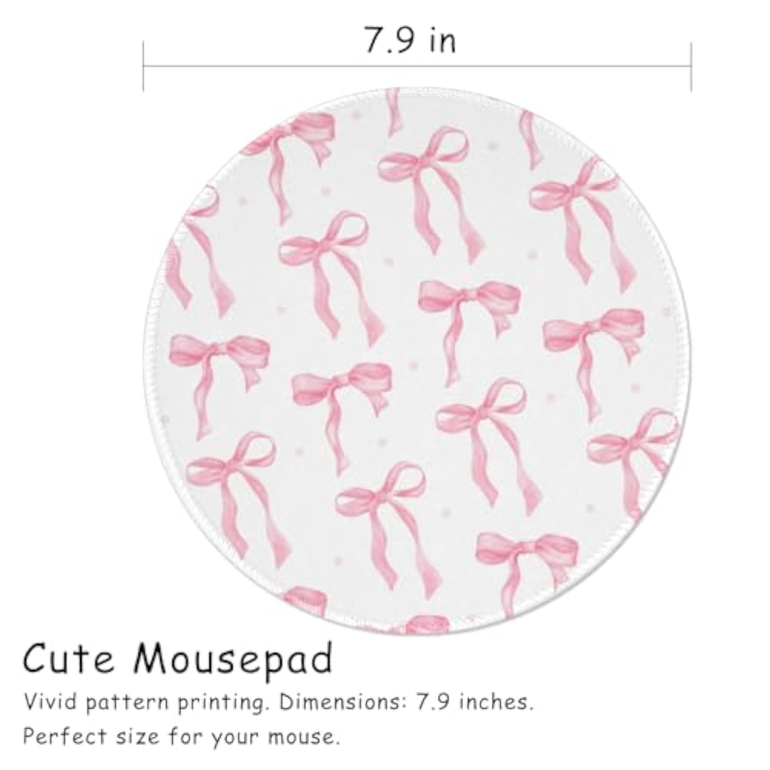 Cute Round Travel Mouse Pad Pink Bows Aesthetic Mousepad For Laptop Wireless Mouse Kawaii Office Accessories Computer Mouse Pads For Desk Non-Slip Rubber Base Mouse Pad, 7.9×7.9 In, Pink Bow