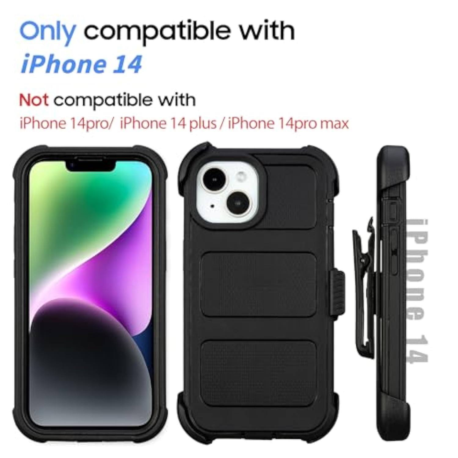 For Defender 14 Case With Belt Clip Holster - Heavy Duty Black Cover With Port Protection & Kickstand,Anti-Drop Rugged For Phone Case 14 Case Protective Black