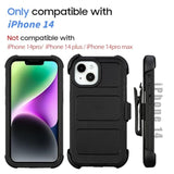 For Defender 14 Case With Belt Clip Holster - Heavy Duty Black Cover With Port Protection & Kickstand,Anti-Drop Rugged For Phone Case 14 Case Protective Black