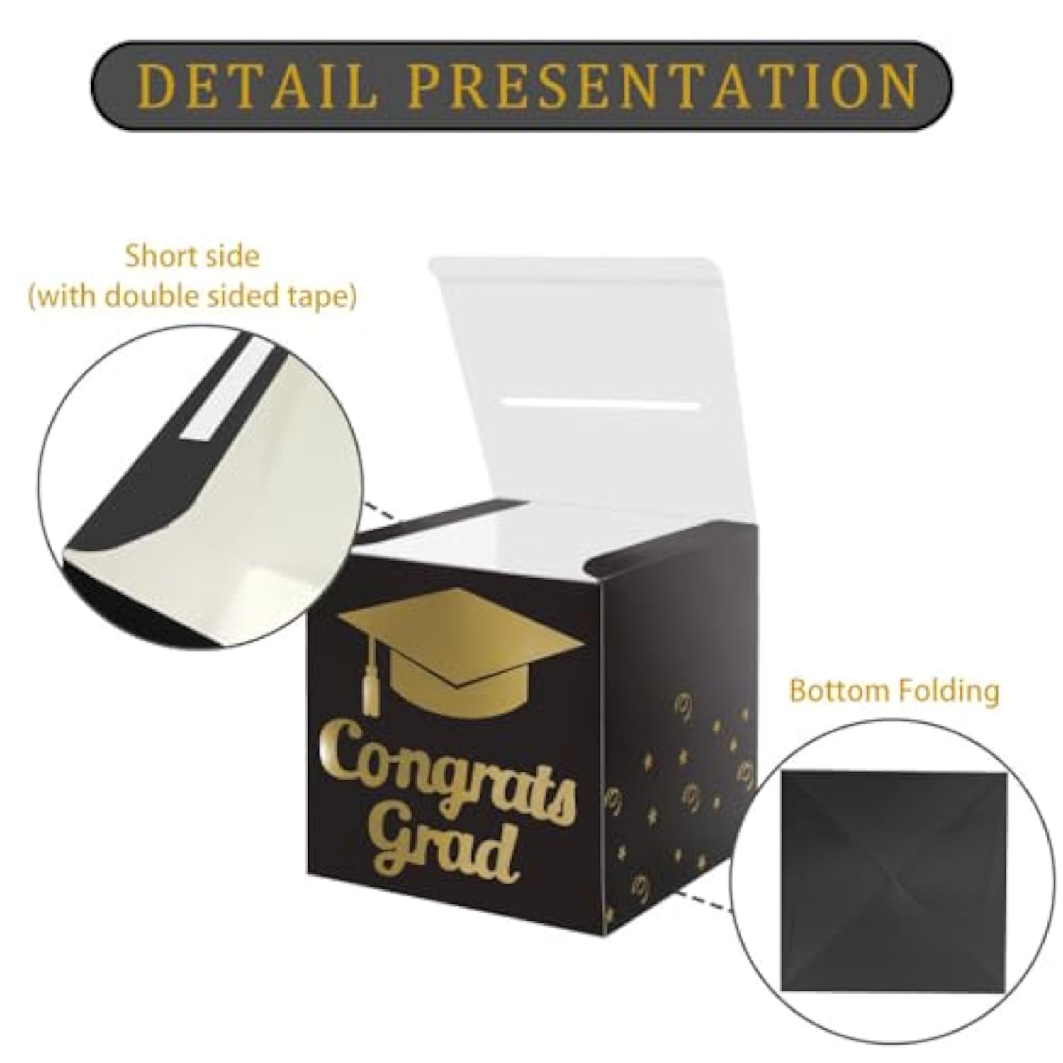 Graduation Card Box Holder, Congrats Grad Foldable Cardboard Decorations Box For Graduation Party Decoration And Grad Parties (Black)