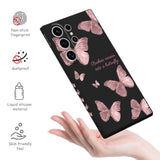 For Samsung Galaxy S24 Ultra Case, Creative Flower Pattern Design Phone Cover Drop Protection Soft Ultra Thin Scratch Resistant Microfiber Lining Inner For Galaxy S24 Ultra-Butterfly Black