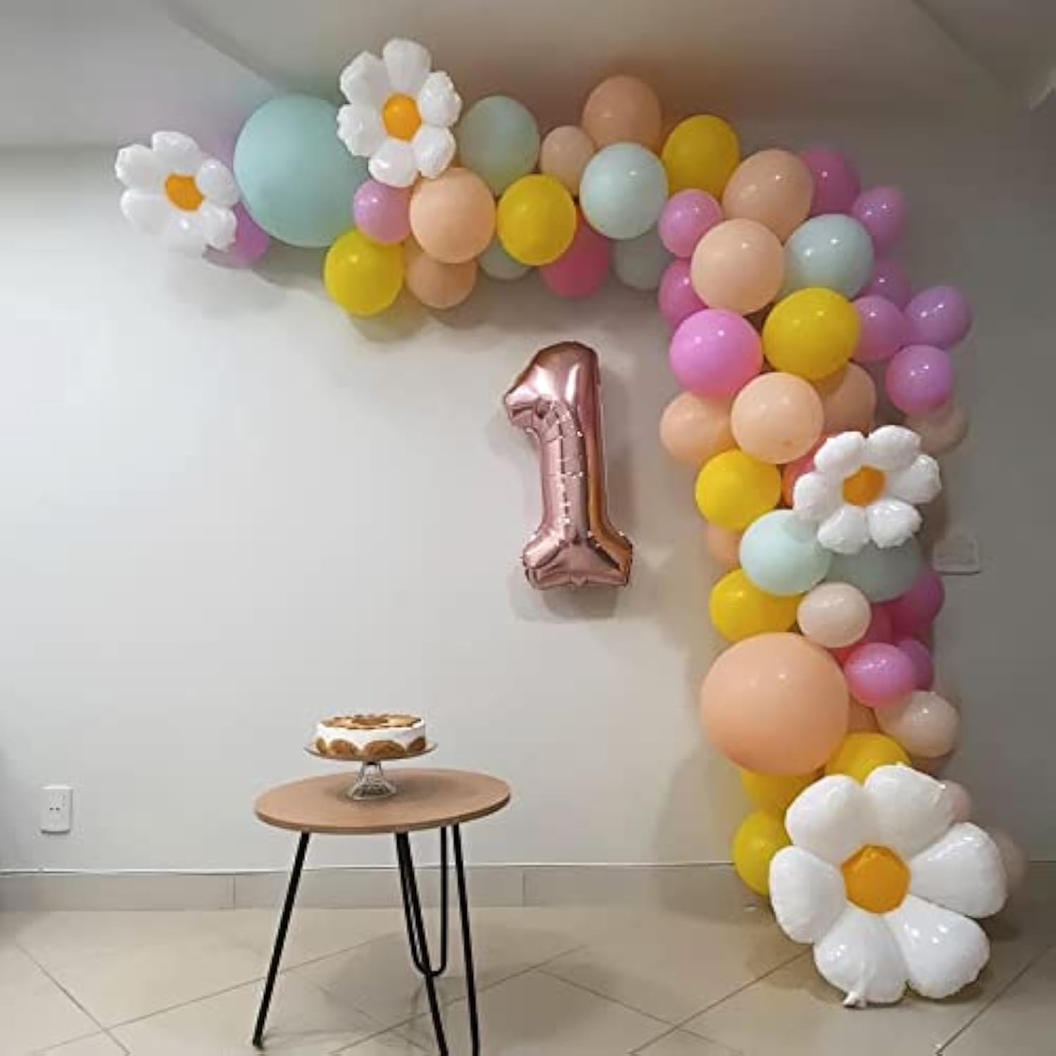 140pcs Daisy Balloon Garland Kit – Macaron Purple, Green, Nude & Yellow for Boho Birthday, Baby Shower and Flower-Themed Parties