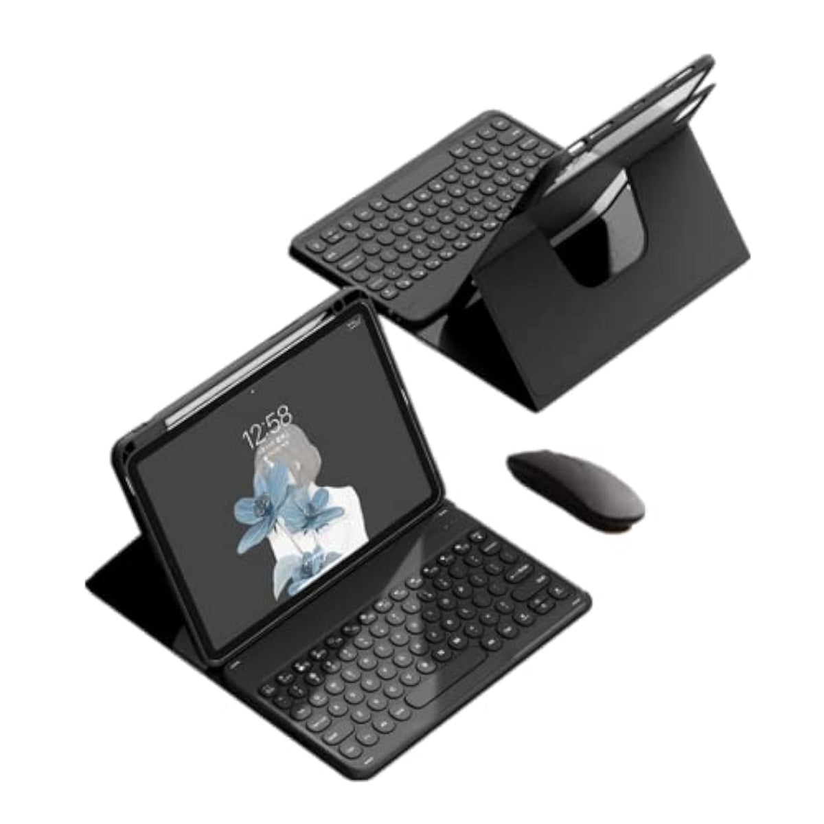Keyboard Case For Ipad 10Th Gen 10.9 ''?I-Pad 10 Clear Back Cover With Mouse 360° Rotating Stand Magnetic Detachable Bluetooth Keyboard Folio Case With Pen Holder (Black?Round Key ?)