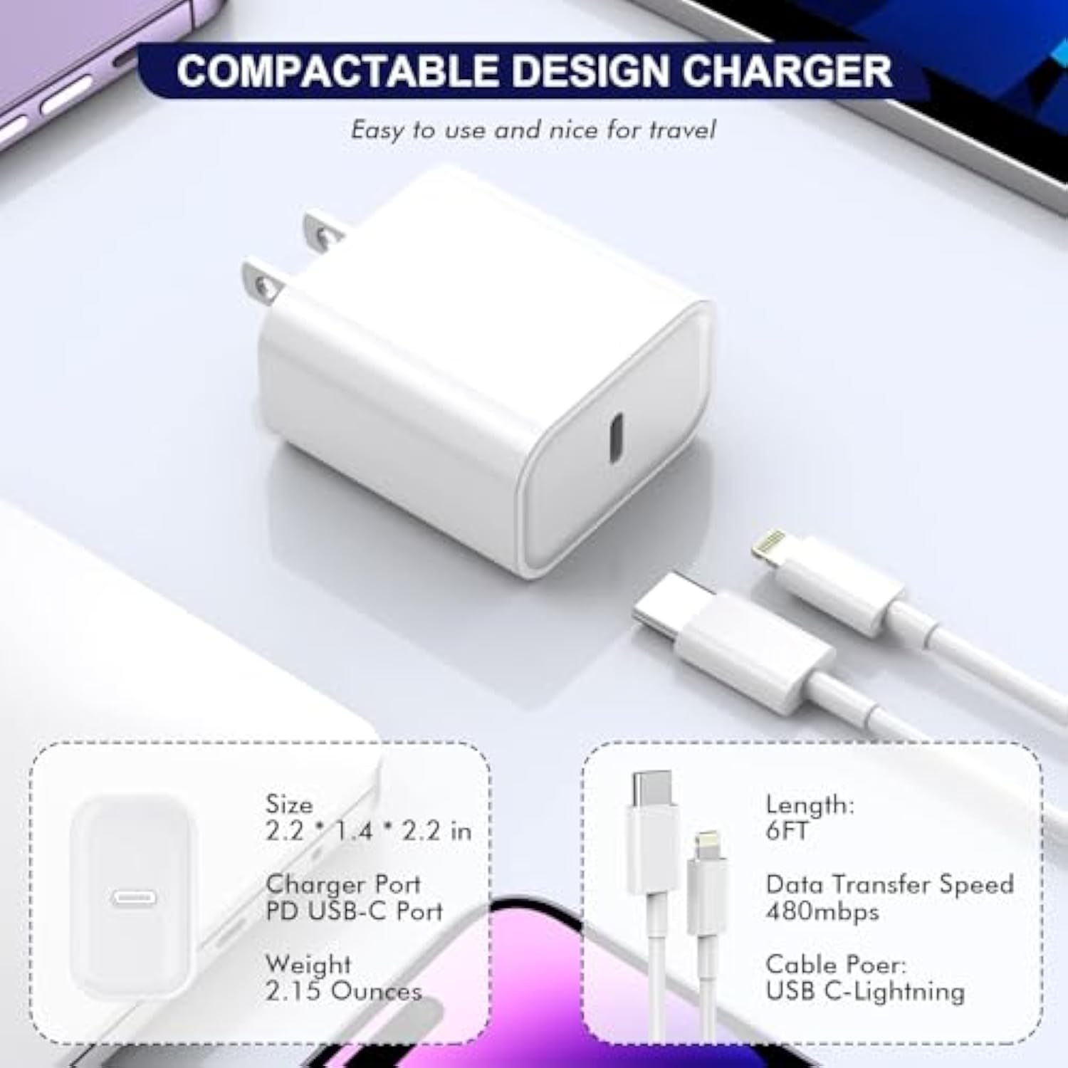 Iphone Charger Cord 6Ft,3Pack?Apple Mfi Certified? Usb C Iphone Fast Charger Phone Charging Travel Plug Charger Block Quick Apple Cord Lightning Cable For Iphone 14/13/12/11 Pro Max/Xr/X/Xs/Se2022