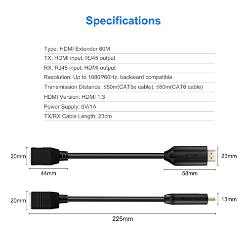 Hdmi Extender Over Cat5E/6 Hdmi To Rj45 Extender Ethernet Network Converter Cable Repeater 1080P Up To 60M Hd Mi Transmitter And Receiver For Hdtv Stb