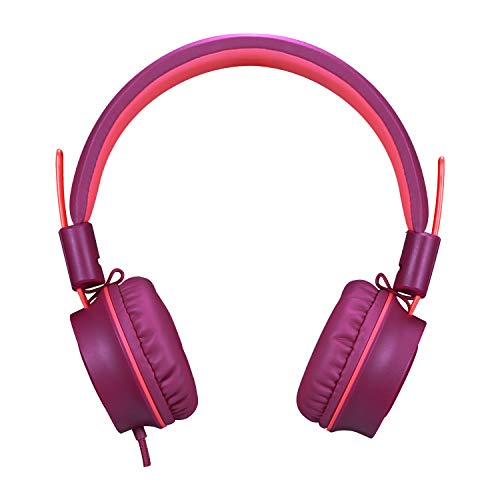 Kids Headphones K33 Foldable Stereo Tangle-Free 5ft Long Cord 3.5mm Jack Plug in Wired On-Ear Headset for