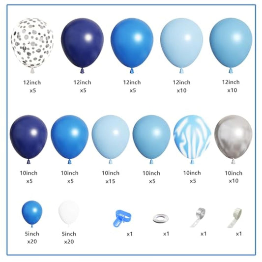 Blue Balloons Arch Garland Kit, 134Pcs Navy Royal Light Blue Balloons