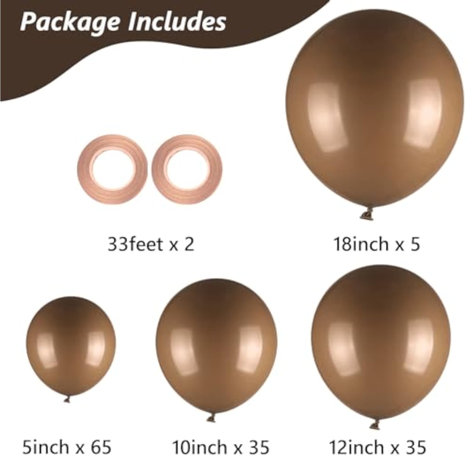 140 Pcs Dark Brown Balloons – 18, 12, 10, 5 Inch for Boho & Halloween Garland