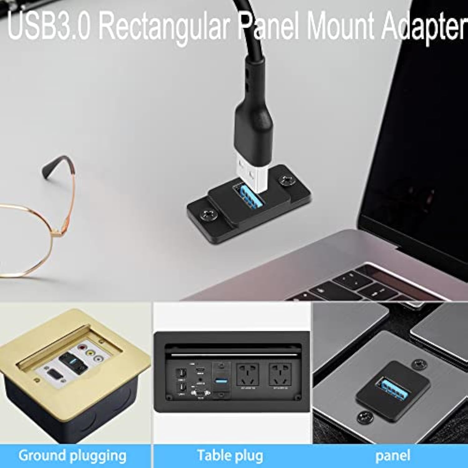 Usb3.0 Rectangular Panel Adapter 5Gbps Usb3.0 Female To Female Panel Mount Con