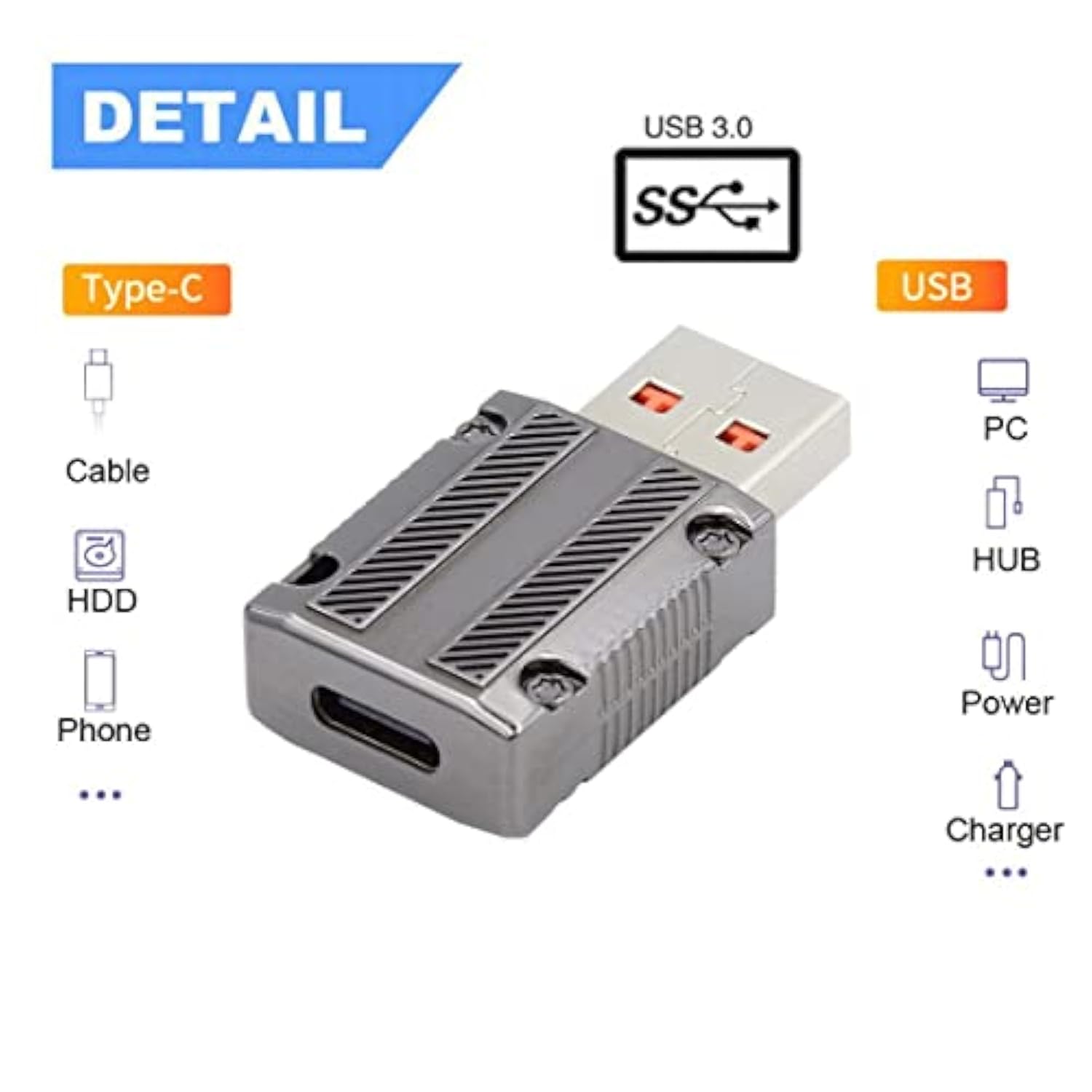 Usb C To Usb 3.0 Connector 10Gbps Data 120W Power Adapter Alloy Shell