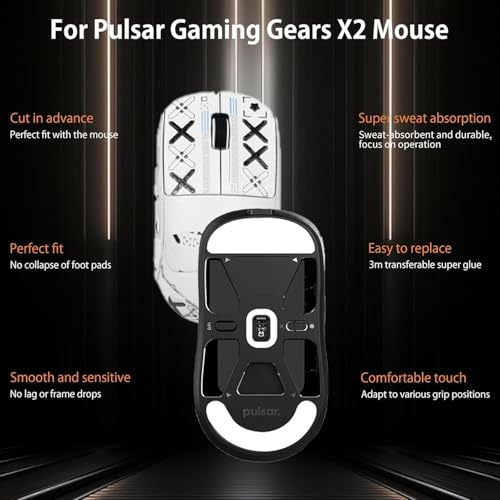 Mouse Grip Tape For Pulsar Gaming Gears X2, Rounded Curved Edges Mouse Feet Skates,Self-Adhesive Precut Sweat-Resistant Professional Mice Upgrade Kit(Foot Pad + White Mouse Grip Tape)