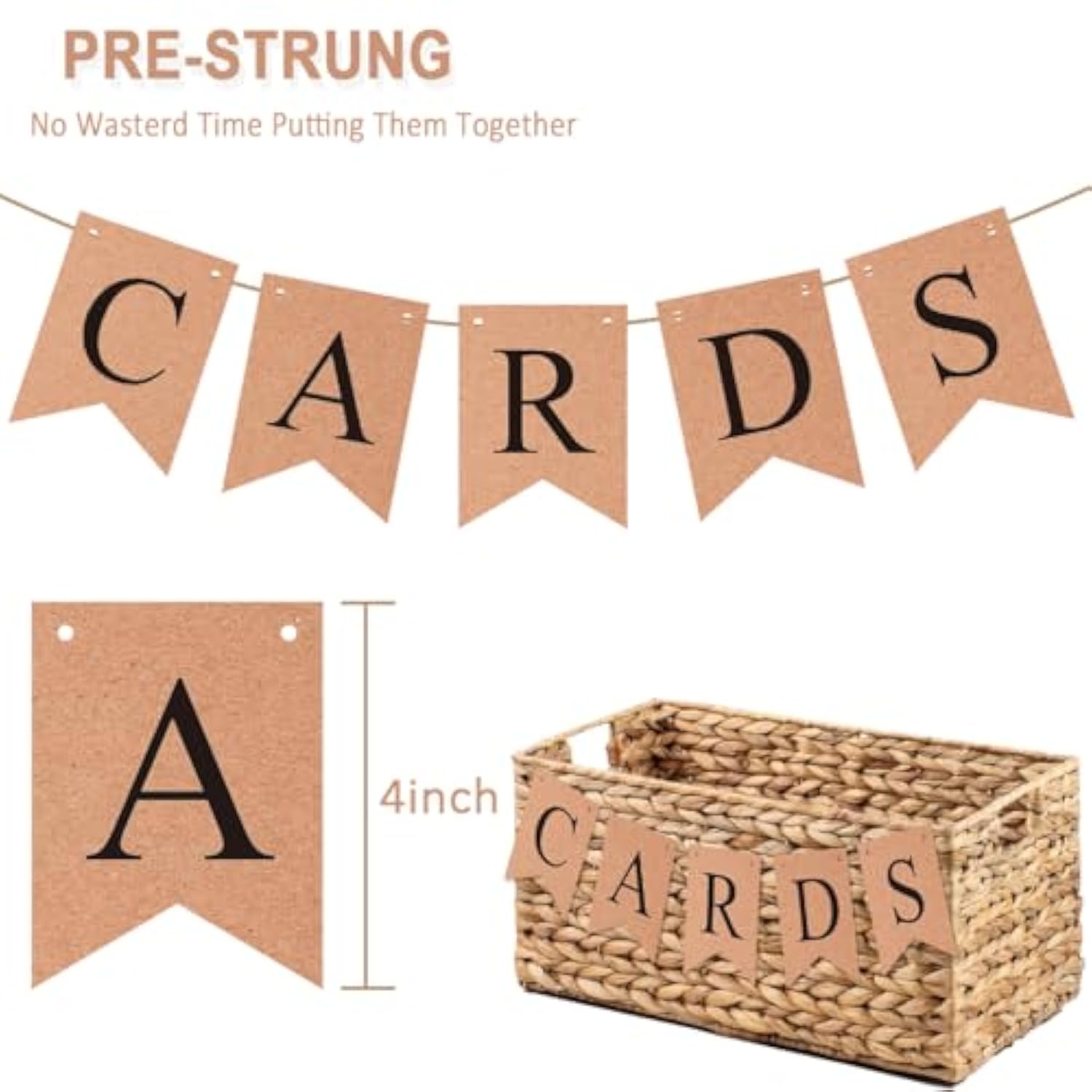 Wedding Decorations For Reception Basket Pre-Strung Kraft Banner For Wedding Birthday Baby Shower Graduation Decor Party Favors Supplies