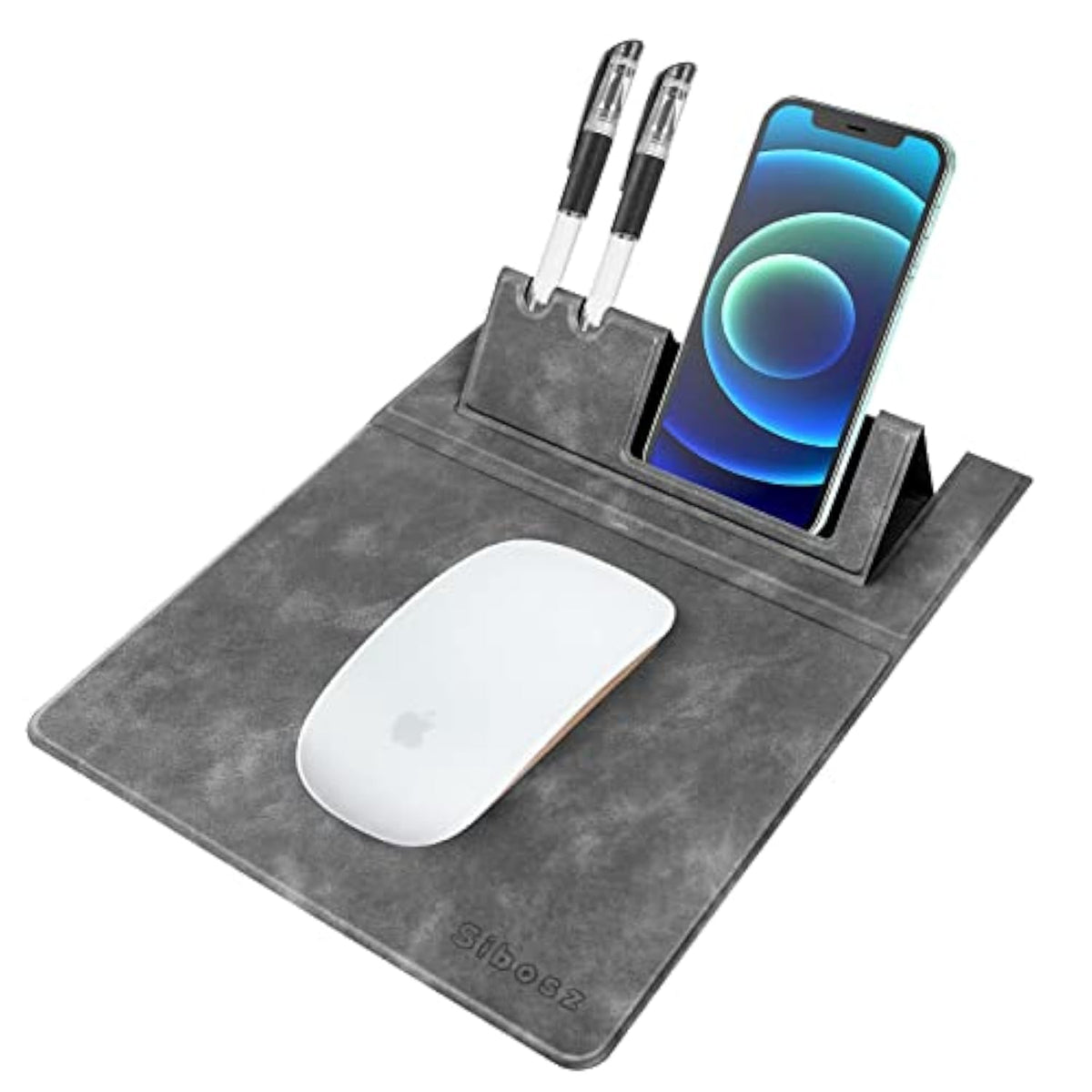 Multifunctional Leather Mouse Pad,3 In 1 Mouse Pad With Non-Slip Base,Portable Slim Pad For Phone Holder And Pen Holder,Desktop Mouse Pad(Grey 1Pack)