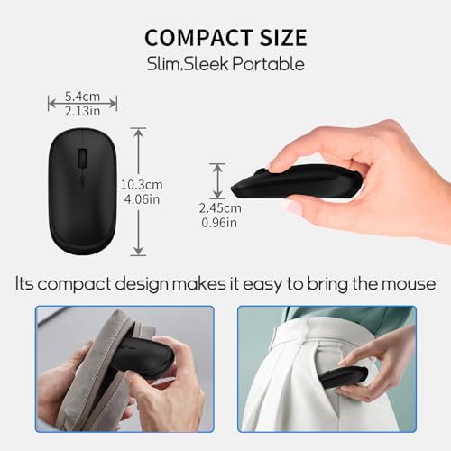 Small Wireless Mouse, Slim Mini Mouse, Portable Computer Mice With Usb Receiver, Quiet Click, 2400 Dpi, 2.4Ghz Cordless Silent Mice For Laptop Pc - Black