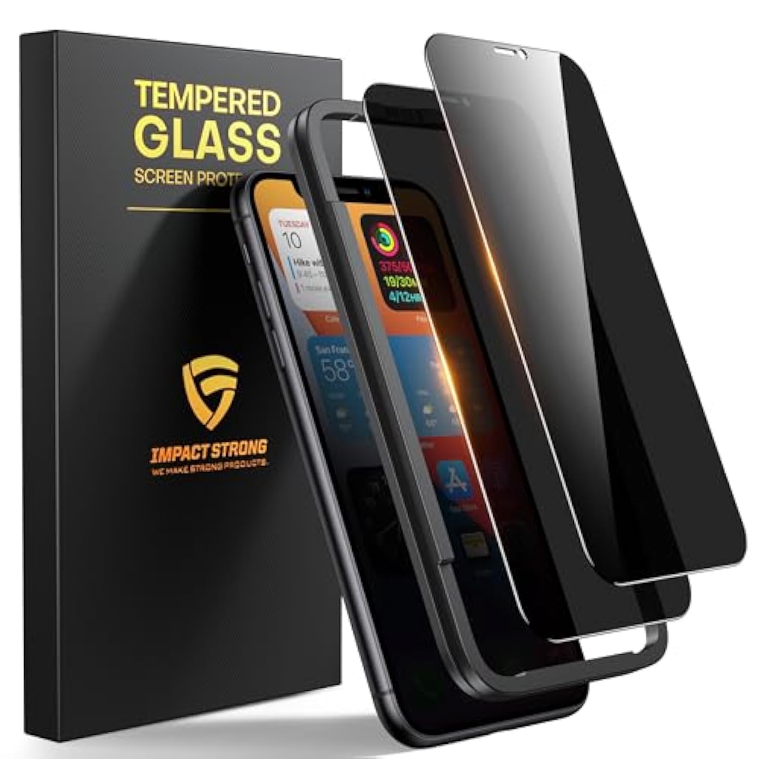 ImpactStrong Privacy Glass Screen Protector, 2 Pack for iPhone 11/XR [6.1 Inch], 9H Hardness, Tempered Glass, Anti-Scratch, Case Friendly, Fingerprint Resistant, Easy Install Kit