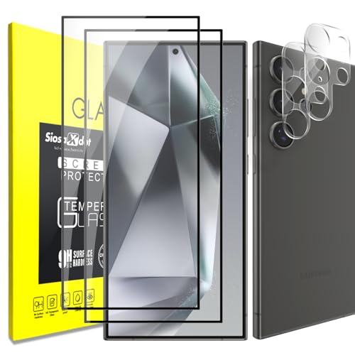 [2+2Pack] Tempered Glass Screen Protector for  Galaxy S24 Ultra and Camera Lens Protector Fingerprint Unlock Full Coverage HD Clear Bubble