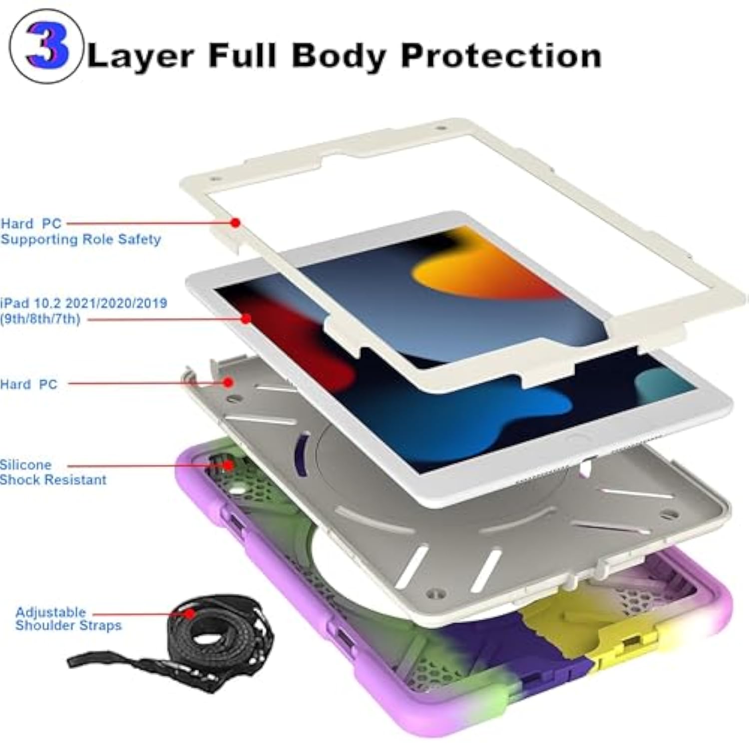 Ipad 9Th/ 8Th/ 7Th Generation Case 10.2 Inch With Pencil Holder [360 Rotating