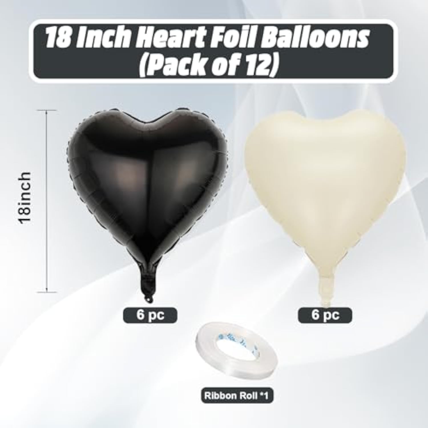 12-Pc Black & White Heart Foil Balloon Set for Weddings & Parties