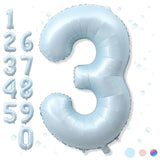 3Rd Birthday Balloons For Boys, 40'' Foil Self Inflating Light Matte Blue Number 3 Balloon, Pastel Sky Blue Large Mylar 3 Balloon Number For Kids 3 Yeal Old Birthday Party Decor Anniversary Decoration