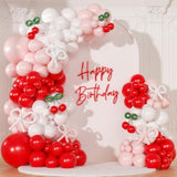 Cherry Red Balloon Garland Arch Kit, Bow Pastel Pink And White Birthday Balloons Garland For Cherry Themed Birthday Baby Shower Wedding Galentine'S Bridal Shower Party Decorations