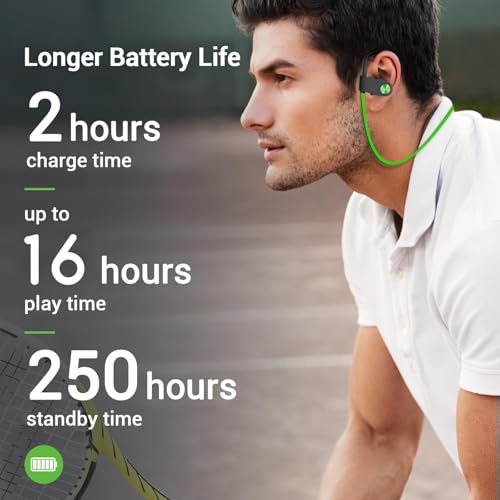 Bluetooth Headphones, Bluetooth 5.3 IPX7 Waterproof Wireless Sports Earbuds for Workout Gym, 16 Hrs Playtime Running Headphones with Noise Cancelling
