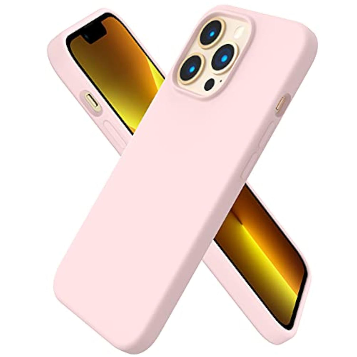 Compatible With 13 Pro Case 6.1, Slim Liquid Silicone 3 Layers Full Covered Soft Gel Rubber Case Cover 6.1 Inch-Chalk Pink