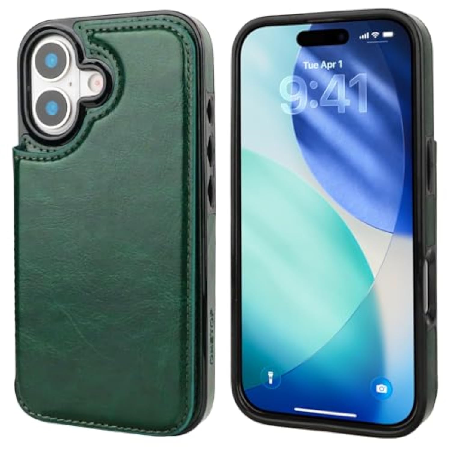 Green iPhone 17 Wallet Case with Credit Card Holder
